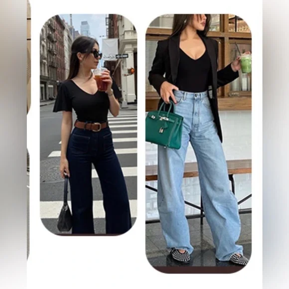 Mangopop XL black V-Neck Bodysuit Flutter Sleeves Stretch - Picture 6 of 9